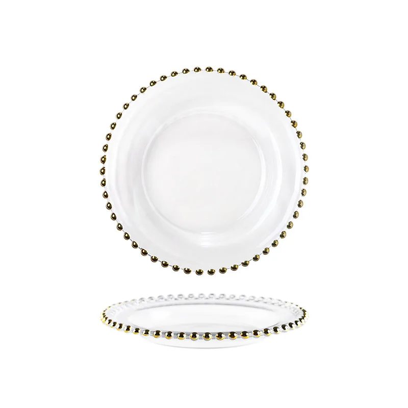 

European Style Pearl Edge Storage Tray Creative Transparent Fruit Plate Glass Jewelry Plate Home Desktop Decorative Tray Dishes