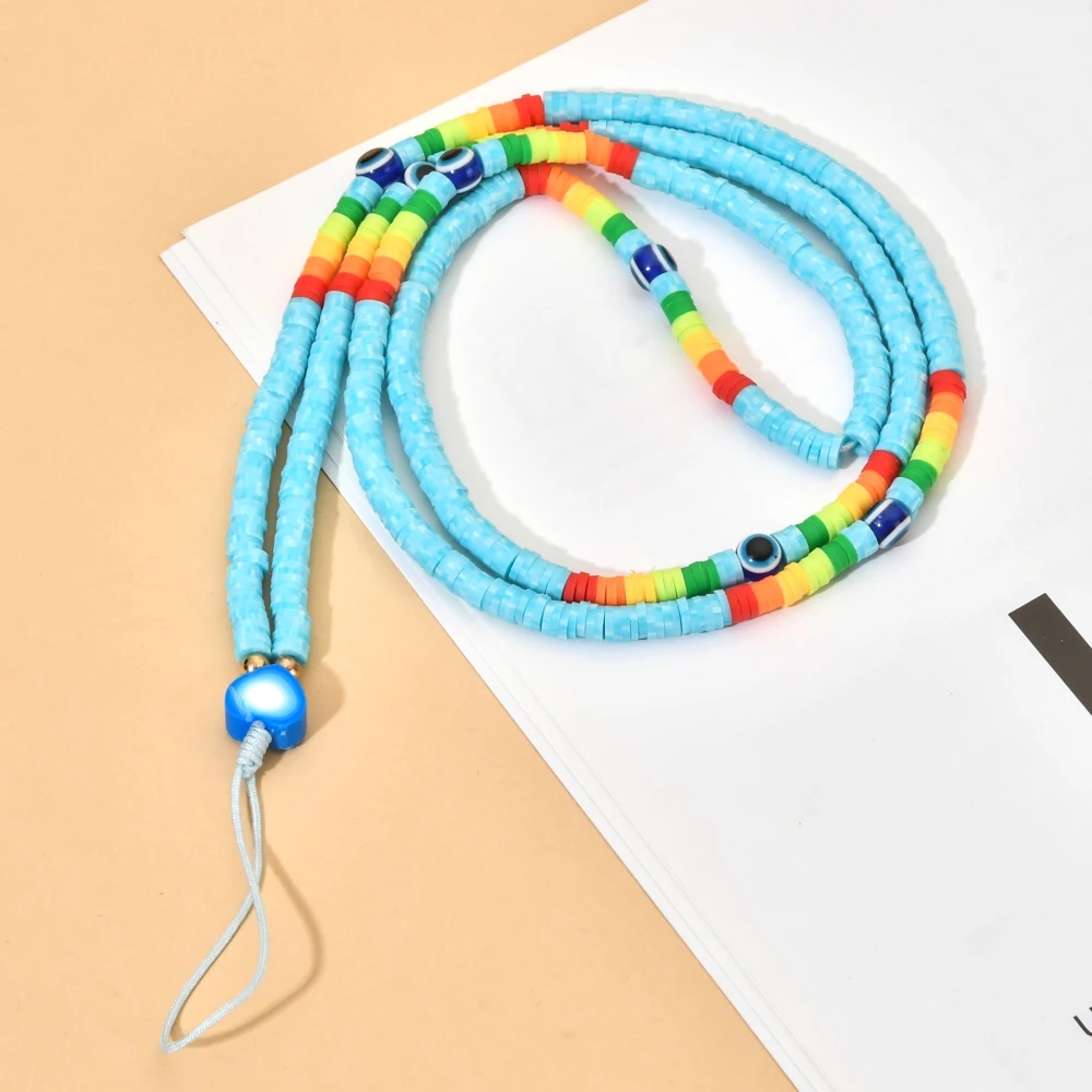 zmzy new accessories body trendy colorful beads chain mobile phone chain anti lost handmade clay cord lanyard women jewelry free global shipping