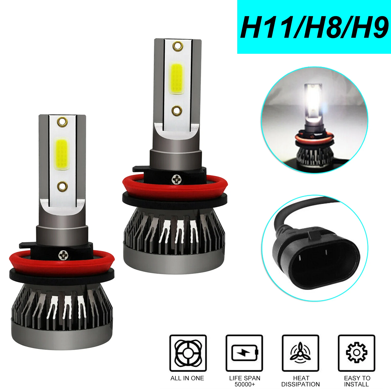 

LED Headlight Bulbs Waterproof 2PCS High Brightness ABS Light Replace Halogen Lamps