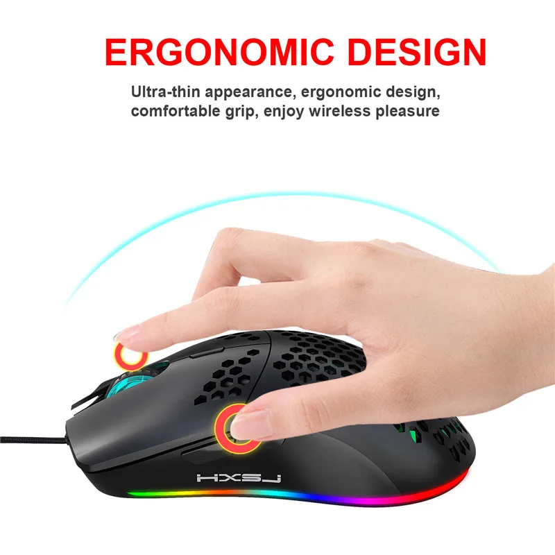 Новая сотовая пустотелая проводная мышь Max 6400 DPI программируемая игровая 6 RGB