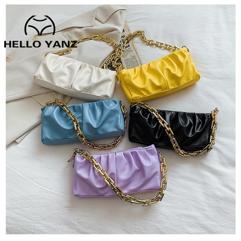 

Yellow Women's Handbags Summer Small Bags Women's Bags New 2020 Fashion Folds Niche Chain Women's Shoulder Bags Underarm Bags
