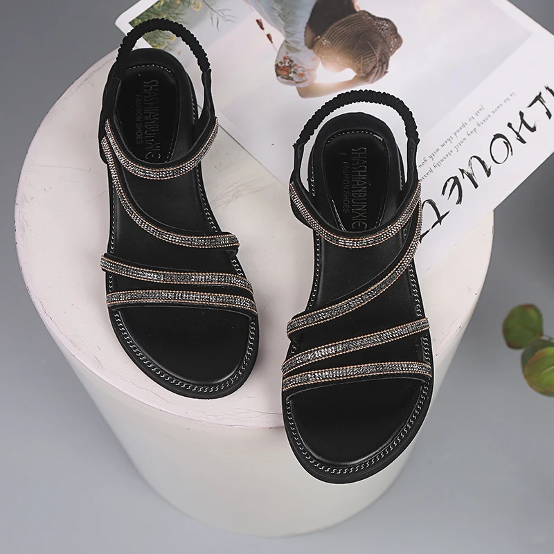 Для женщин сандалии 2020 летние Стразы на танкетке со стразами A259 | Обувь