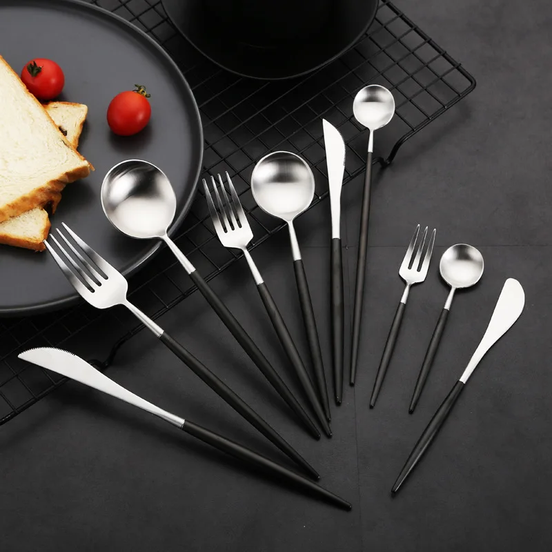 

Tableware Cutlery Set Metal Black Silver 18/10 Stainless Steel Cutlery Complete Fork Knife Set Cutlery Dinner Set Eco Friendly