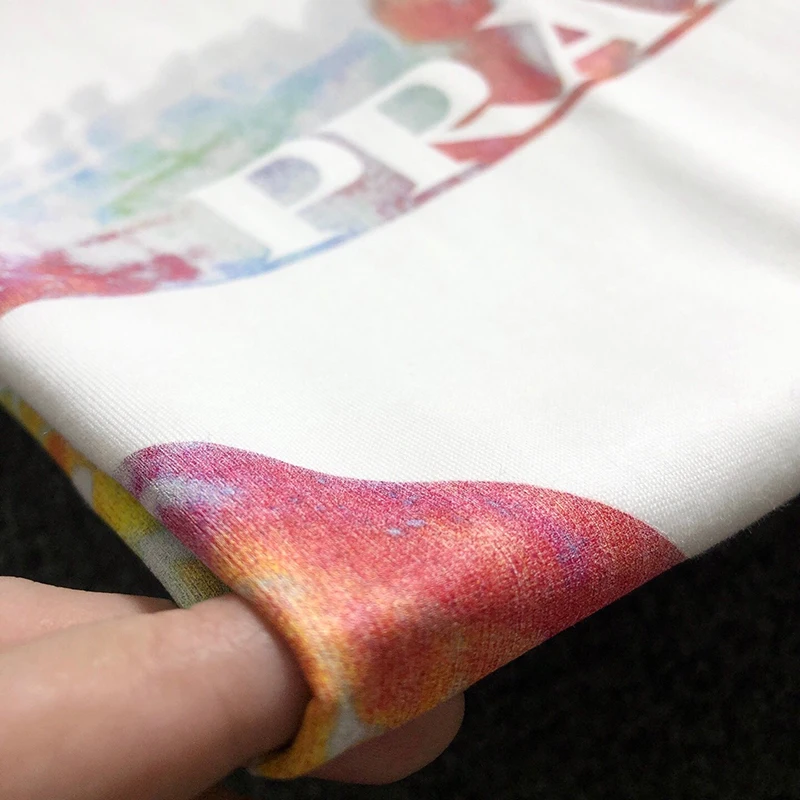 

2021 summer new men's and women's casual round neck T-shirt color gradient logo printing pure cotton short sleeves