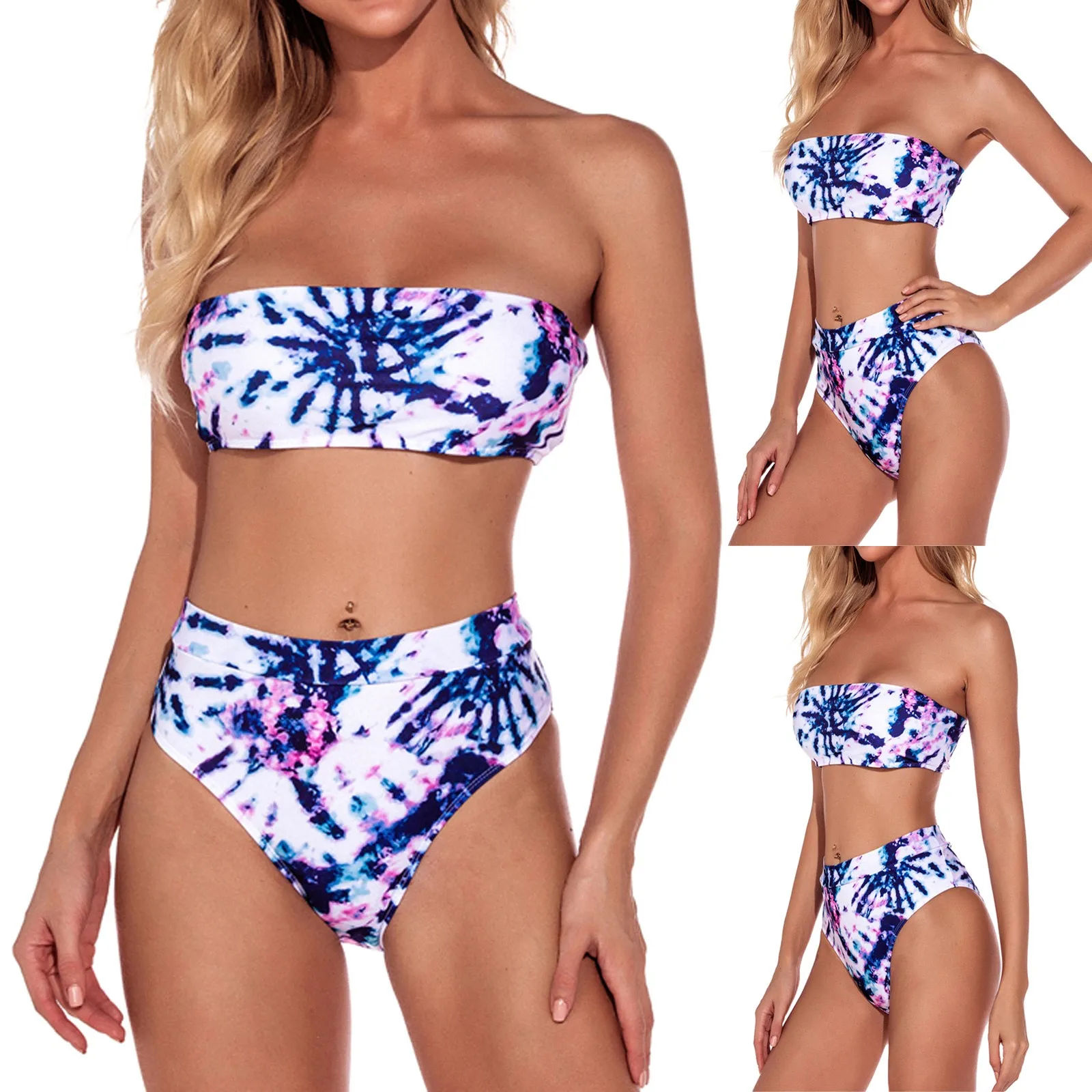 

Женский танкини, женский сексуальный бюстье с лямкой на шее, бикини с разрезом, костюм с принтом, купальник-бандо из двух частей, пляжная оде...
