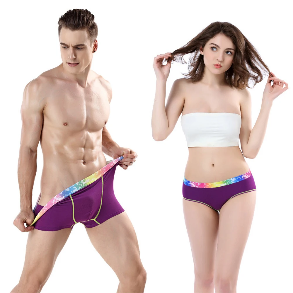 

New 2Pcs Cotton Cartoon Couple Underpants Low Waist Men Panties Fashion Female Briefs Fashion Couple Underwear Eamless Panties