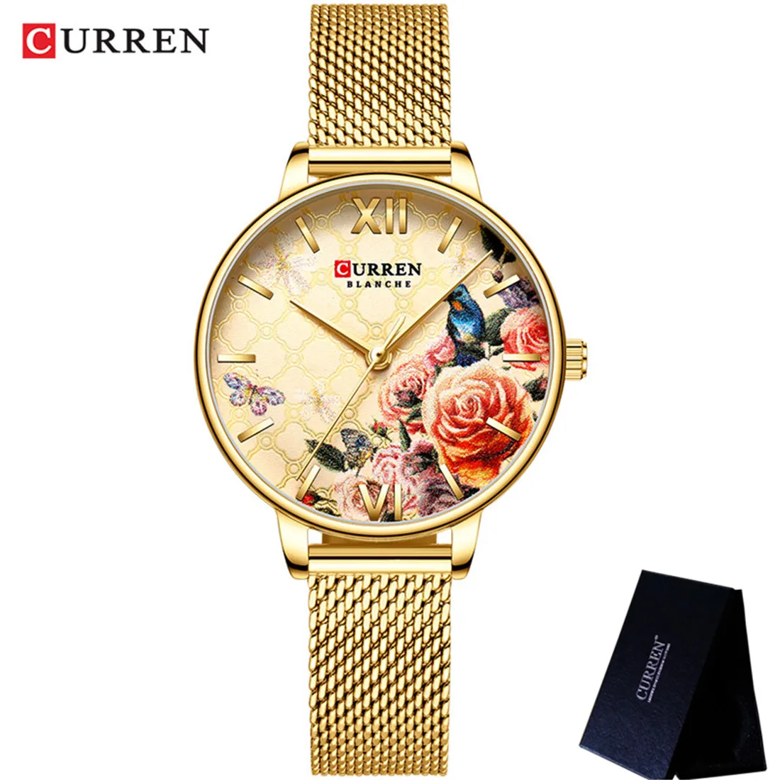 CURREN новые женские часы Топ бренд класса люкс золотые водонепроницаемые сетка