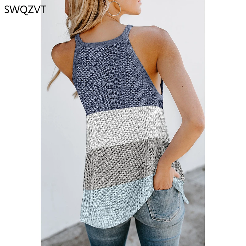 Женский топ без рукавов SWQZVT повседневный трикотажный с круглым вырезом разные
