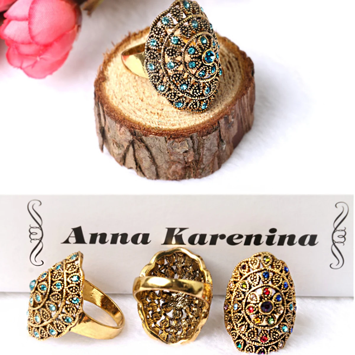 Массивные винтажные кольца для женщин полые резные кристаллы инкрустированные