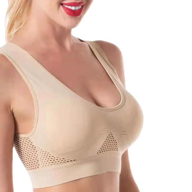 

European and American Explosive Sports Bra Breathable Hole Hollow Mesh Large Size Running Sports Underwear Bra