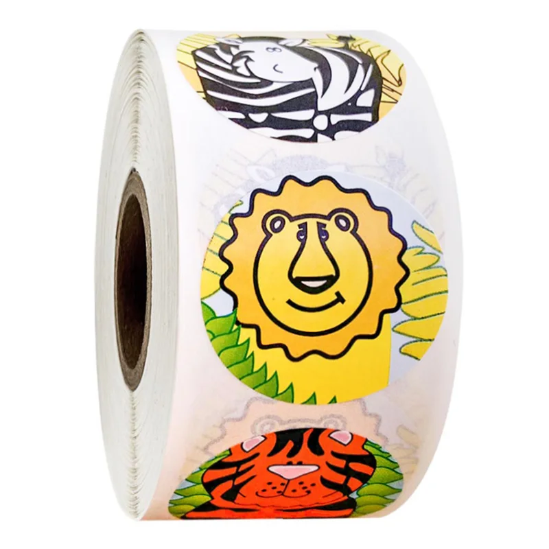 

Наклейки-рулоны с животными, 500 шт., животные, тигр, Лев, наклейки с зеброй