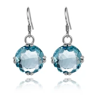 szjinao sparkling aquamarine earrings for women real 925 sterling silver boho bridal gemstone round viking fashion jewelry gift