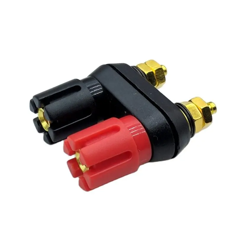 Fiche banane Double sortie  4mm  rouge et noir  plaqué or pour amplificateur de puissance