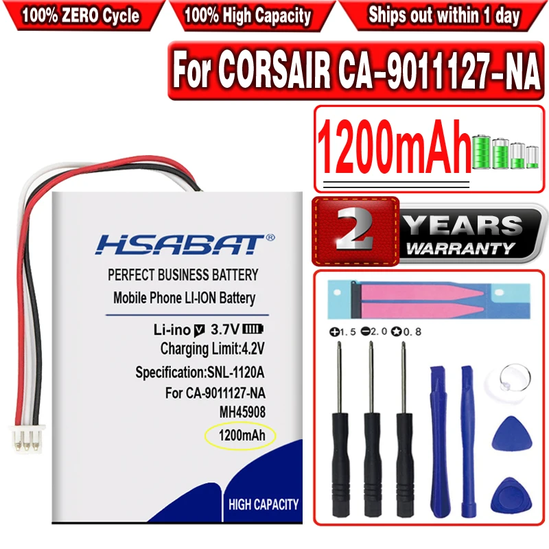 Аккумулятор HSABAT 1200 мА · ч для беспроводной игровой гарнитуры CORSAIR CA-9011127-NA 9011136-AP