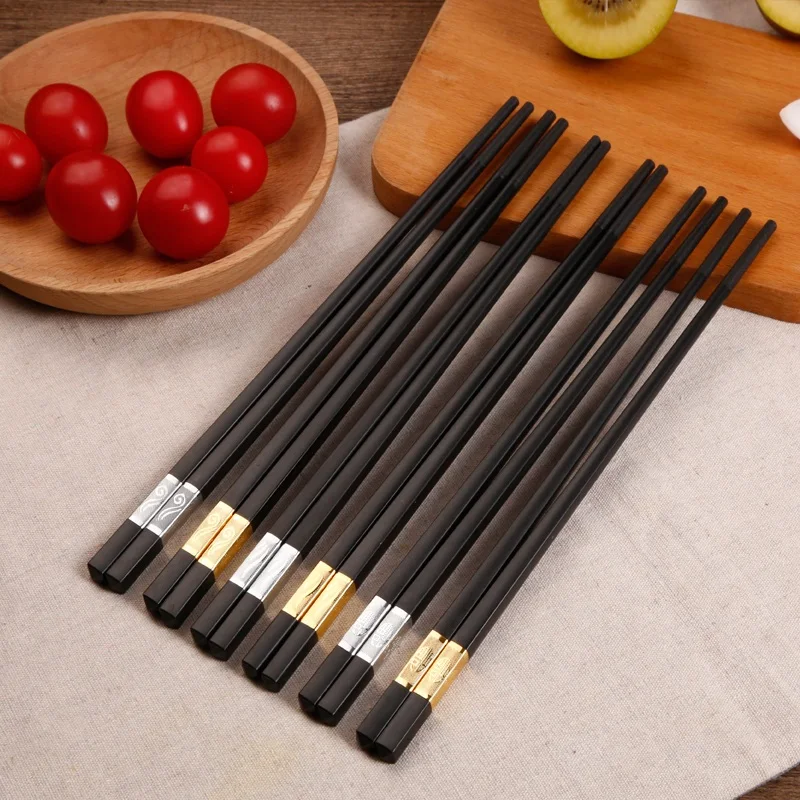 Черное золото Корейская палочка для еды суши Chop Stick Черный Серебряный квадратный японский палочки для еды китайские столовые приборы для ресторана