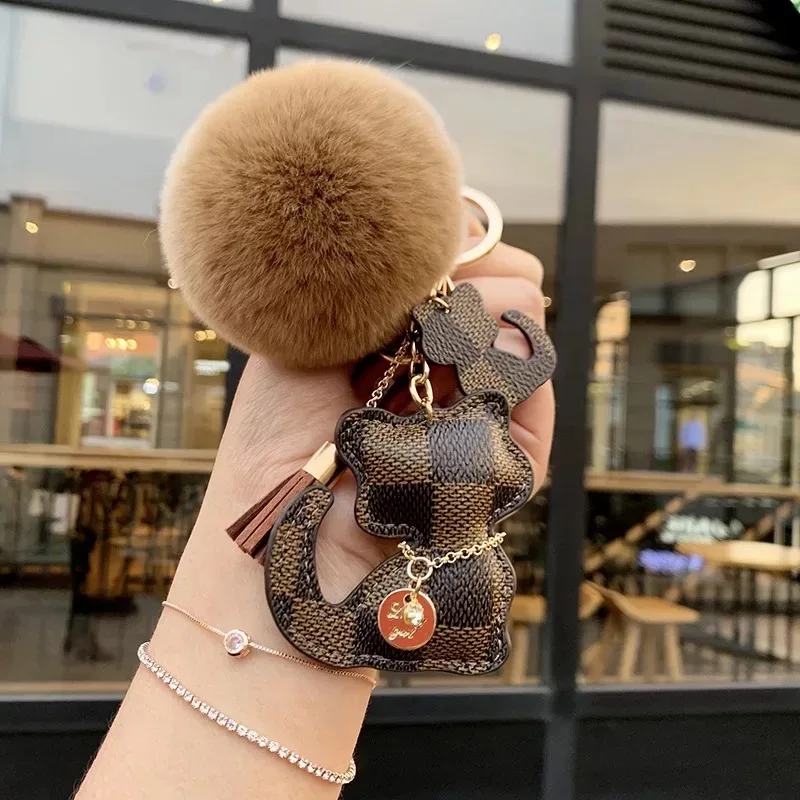 

High Grade Keychain Women Kids Like Grid Bear Animal Cartoon Bag Pendant Decoration Accessory DIY Buckle Creative