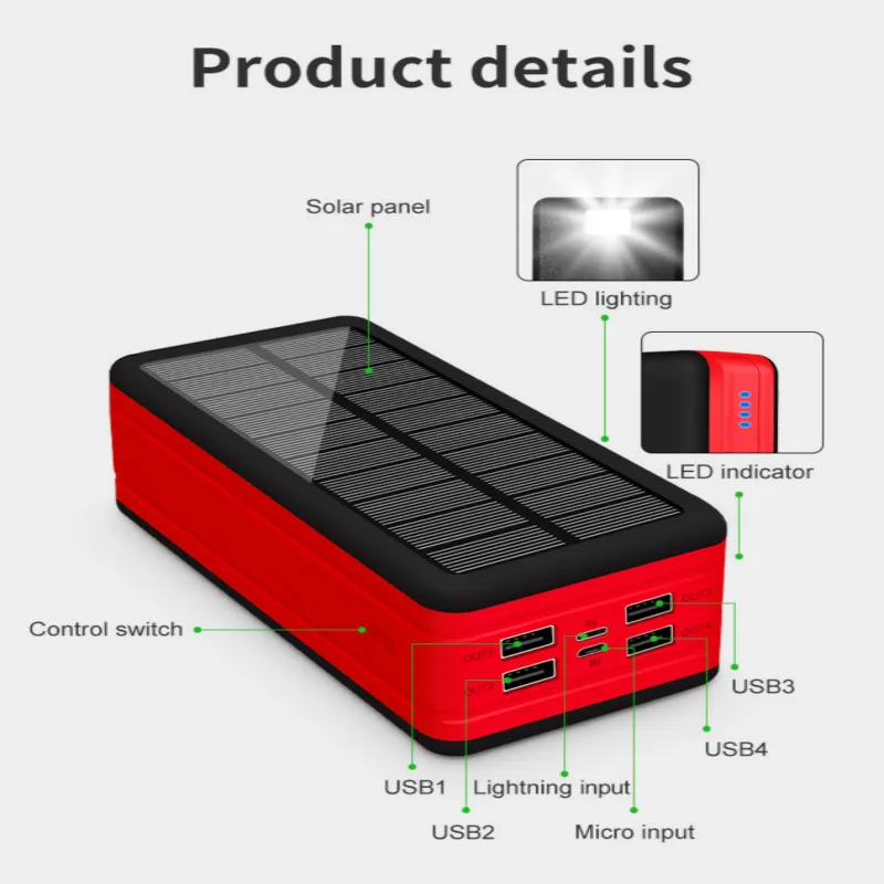 hot 99000mah solar power bank large capacity portable charger led 4usb outdoor travel external battery for iphone samsung xiaomi free global shipping