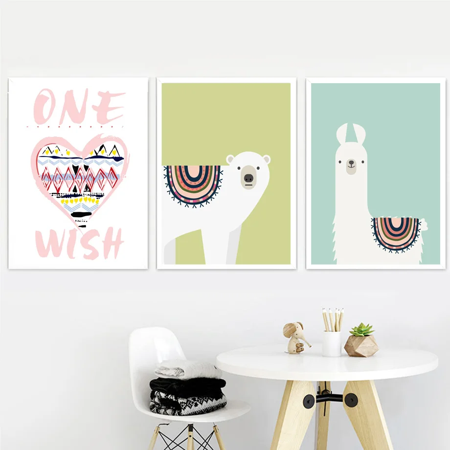 Для детской комнаты Альпака Медведь Wall Art Холст Картина Nordic Плакаты и принтами