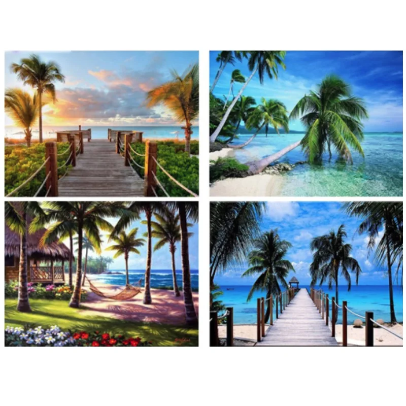 5D Diy алмазная живопись Приморская ладонь Ландшафтные камни в форме ромба круглый по доступной цене арт Бриллиантовая вышивка морское побережье, закат Рождество GiftZP-2981