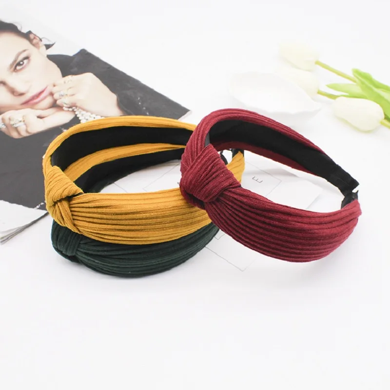 Простой стильный топ-узел тюрбан ретро эластичная повязка на голову для волос аксессуары ободок для женщин девочек Печать головного убора.