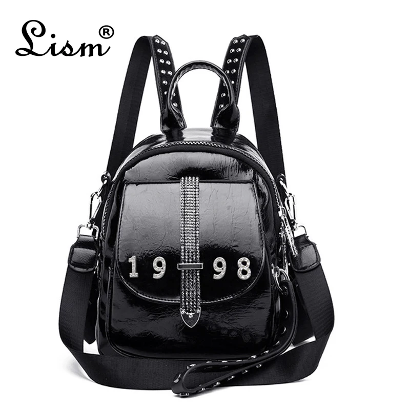 2019 New 3 in 1 Women Soft Leather Backpack High Quality Luxury Ladies Diamond Shoulder Bags Fashion Rivet Bag For Teenage Girls | Багаж и