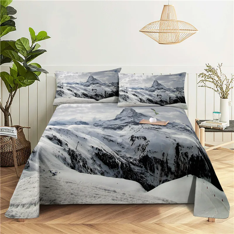 

Beautiful Snow Scene 0.9/1.2/1.5/1.8/2.0m Digital Printing Polyester Bed Flat Sheet With Pillowcase Print Bedding Set
