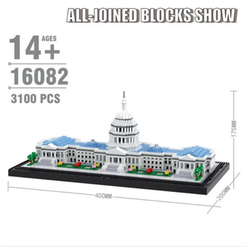 Balody архитектурные кубики алмазные Mirco строительные Blocks16061-91 Taj Mahal Louvre Василий Церковь США замок легоинглы игрушка - Цвет: 16082 US capitol