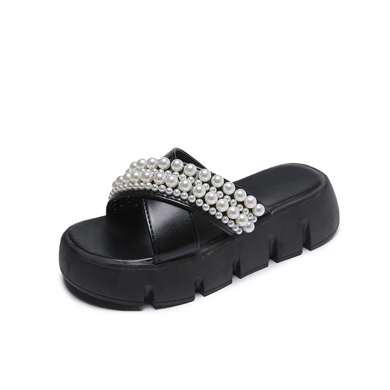 

Women's Slippers 2021 Summer New String Bead Female Slippers Women Outdoor Beach Slippers Fashion Platform Luxury Soft Sandals