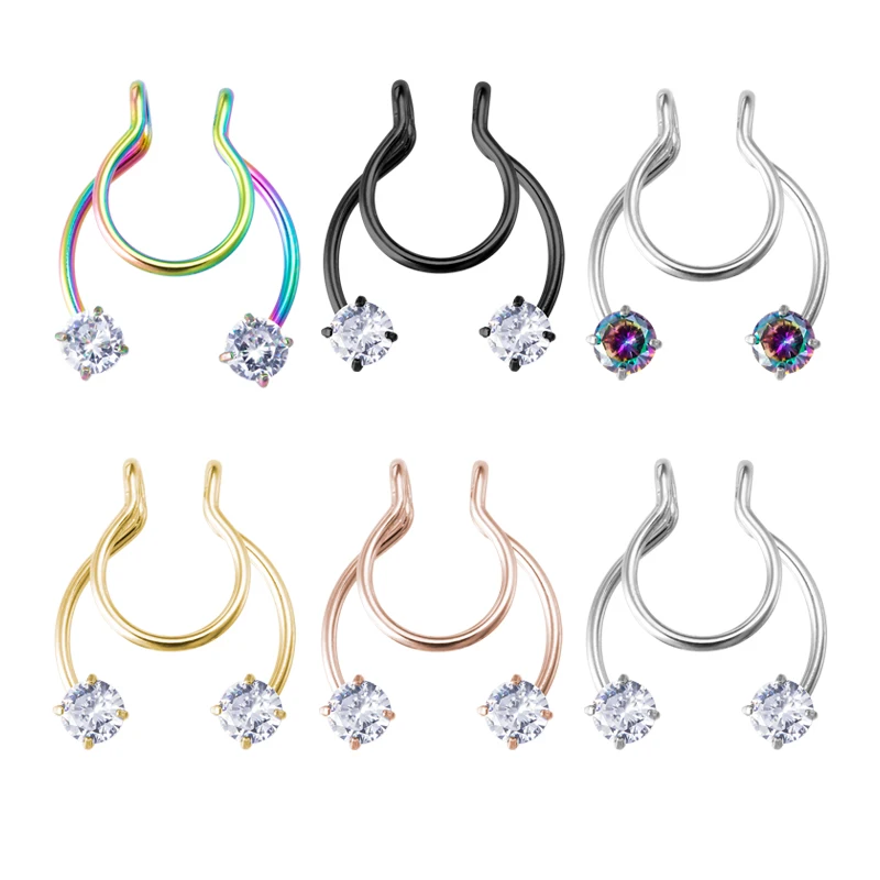 

1-6pcs U Shaped Fake Nose Ring Septum Piercing Lip Rings Set Hoop Stud Stainless Steel Horseshoe punk Body Jewelry for Women