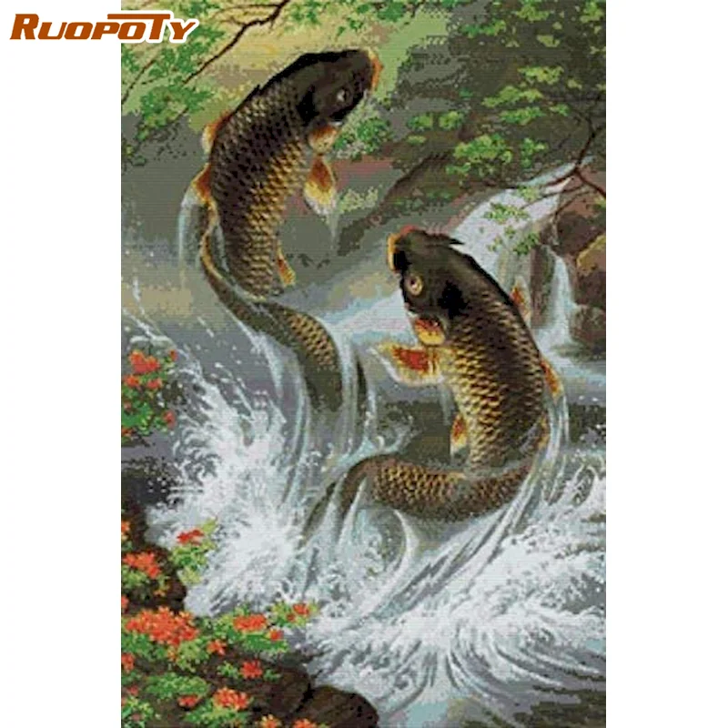 

RUOPOTY 5d DIY Diamond Painting Goldfish Cross Stitch Kits 5D Diamond Embroidery Animal Mosaic Art Rhinestone Pictures Wall Deco