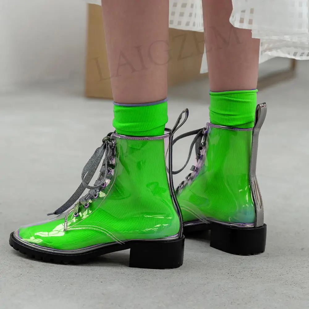 Модные женские прозрачные сапоги laigзем из ПВХ обувь на низком каблуке Весна лето