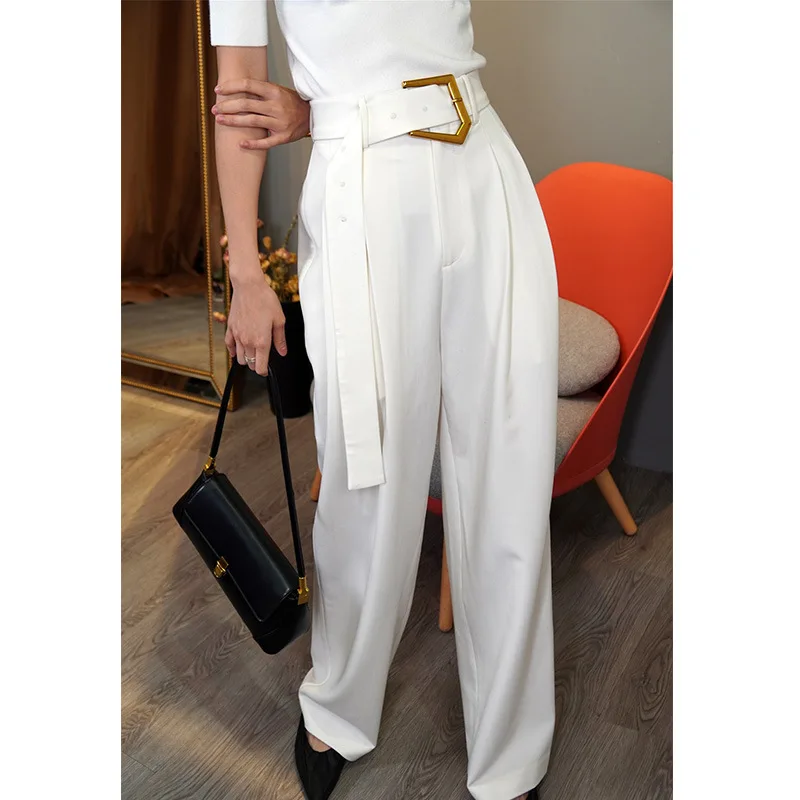 

Fashion Wide Leg Pants Women High Waist Sashes Loose Women Trousers 2021 Summer Autumn Solid Female Suit Pants