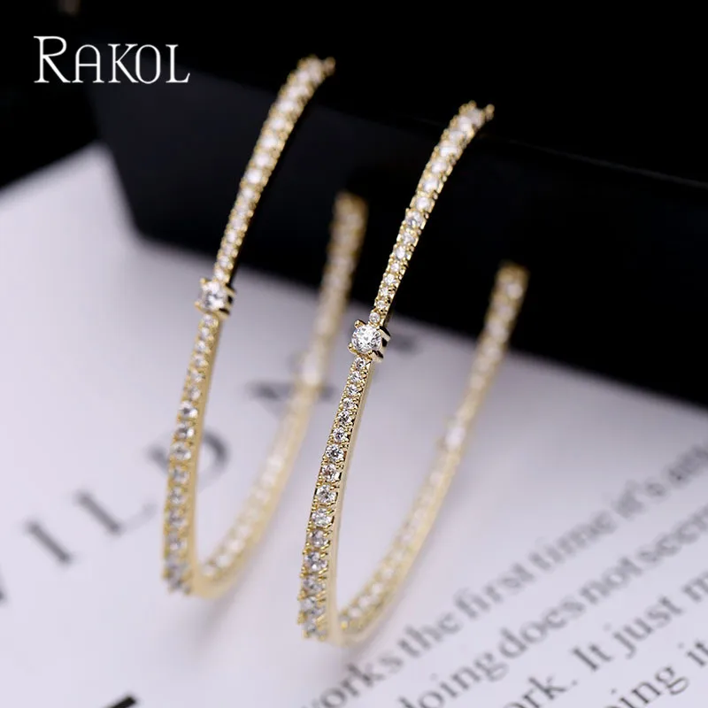 Большие круглые серьги RAKOL с блестящим кубическим цирконием новые модные женские