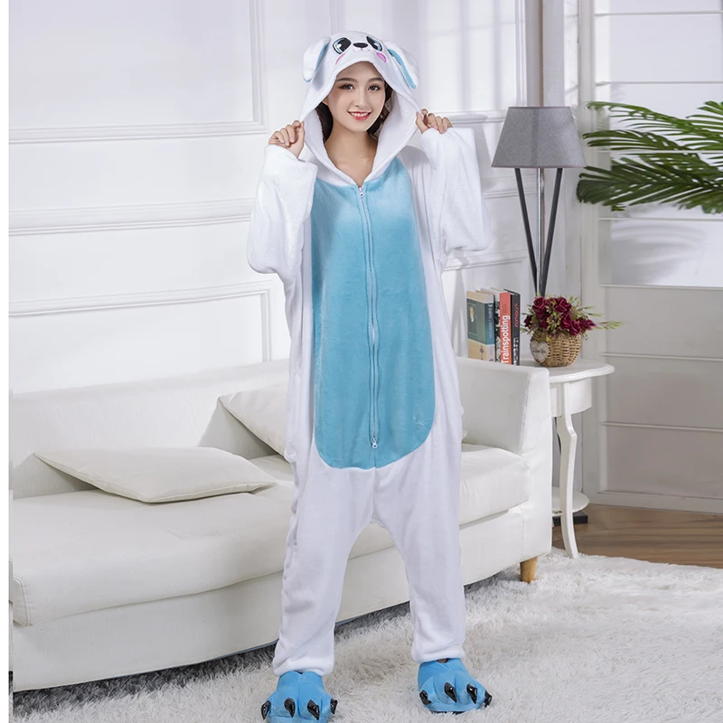 Animal Pajamas Bunny Kigurumi One-Piece Pijamas Zippers Rabbit Onesie For Adult Flannel Bodysuit Cosplay Costume Halloween Party |