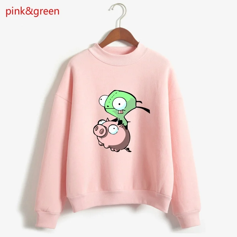 Pink2 Kpop женские толстовки Захватчик Зим напечатанный Kawaii с длинным рукавом Толстовка с карманом повседневные пуловеры футболки с надписью толстовки - Цвет: Pink2