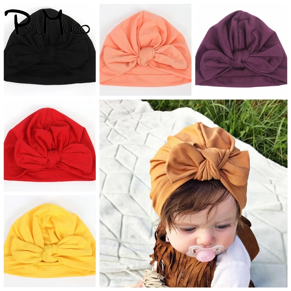 

Однотонные шапки Powmuco для маленьких девочек, 19,5*17,5 см, шапки ручной работы с заячьими ушками для младенцев, модный тюрбан для новорожденных, ...