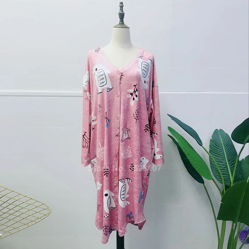 

Loose Style Women's Robe Button/Pullover Pajamas Home Wear Sleepwear Nightgown V-neck Sexy Lounge Dress Bath Robe Gown