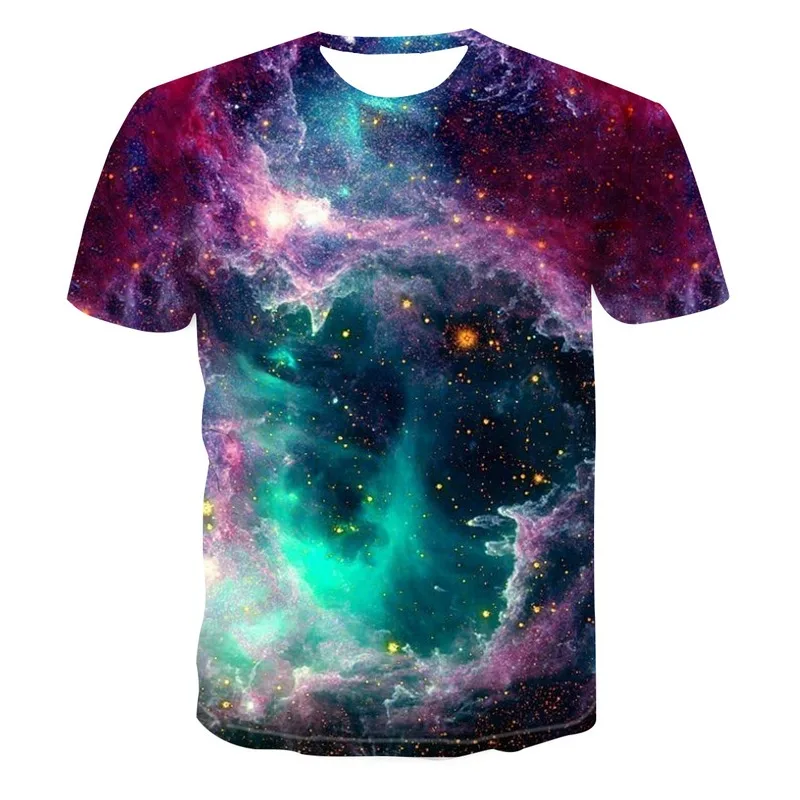

New Round Neck T-Shirt Men's 3D Starry Sky Graphic T-Shirt Printing Harajuku Neutral T-Shirt Short-Sleeved Casual and lively Top
