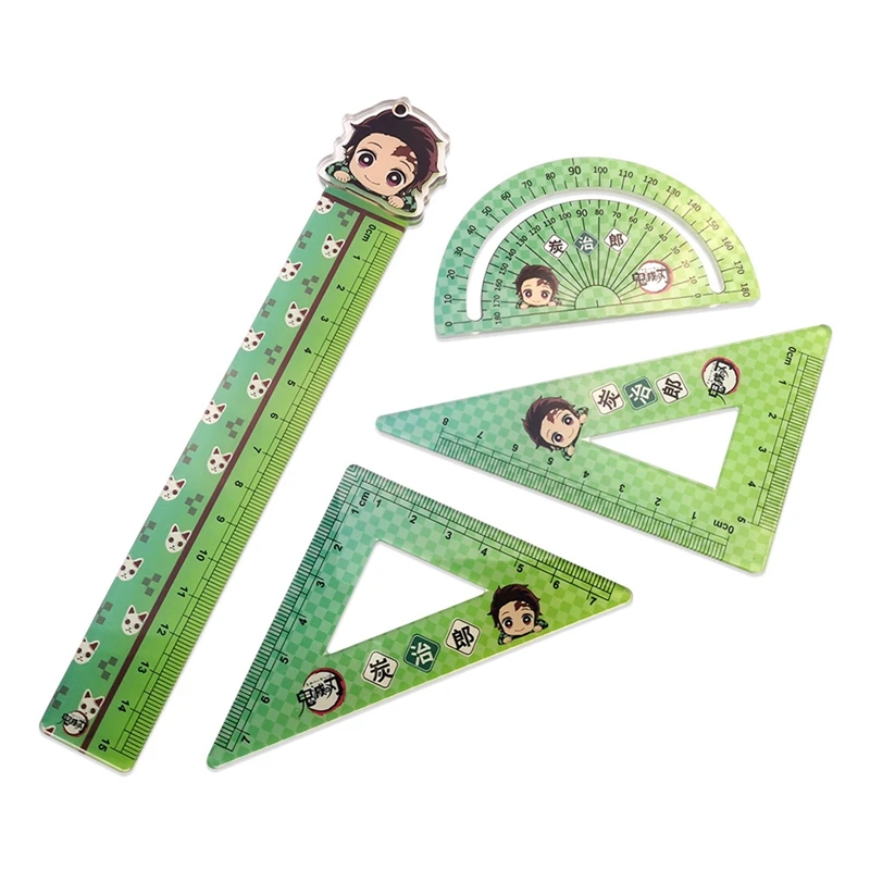 

4Pcs/Set Demon Slayer Cartoon Figure Rulers Amine Ruler Set Measuring Scale Students Stationery