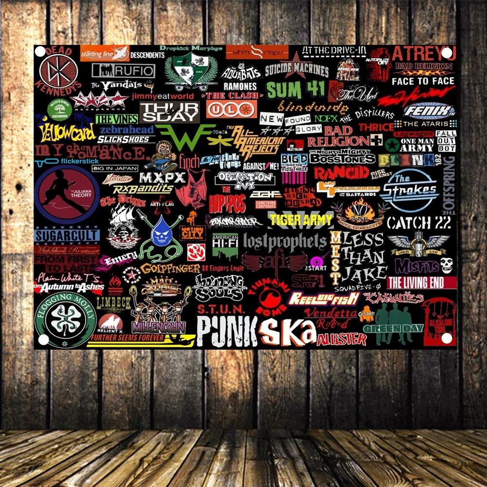 

Heavy Metal Band Logo Banners Flag Vintage Rock Music Posters Bar Poster Wall Stickers Tapestry Retro Home Decorative Painting 6