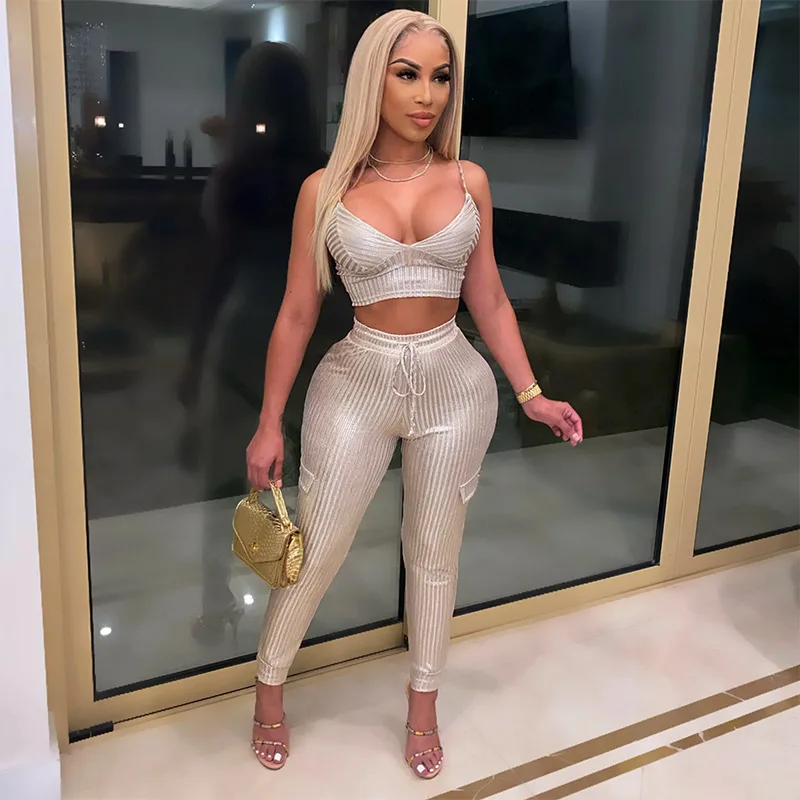 

Oluolin Women Sexy 2 Piece Set Tank Top And Pants Set Sleeveless Party Tracksuits Fashion Workout Club Matching Sets Chrismas