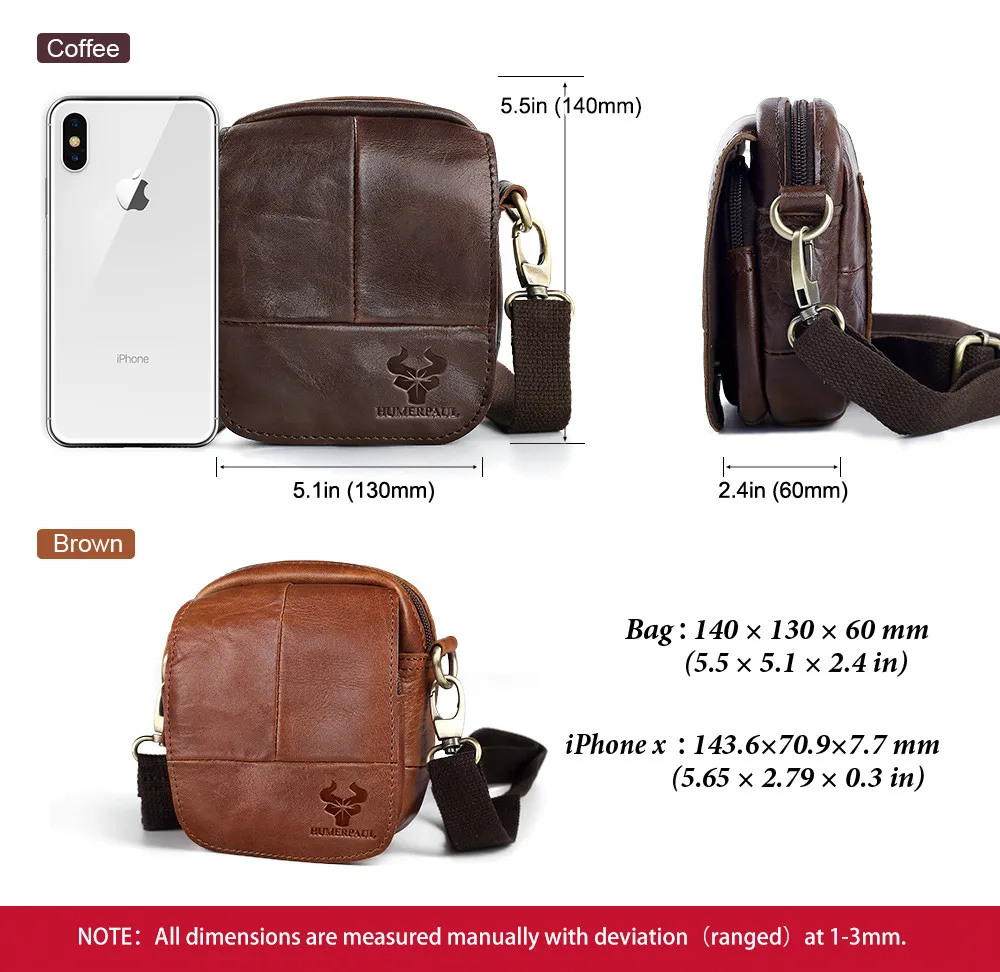 

Crazy Horse Cow Leather Men Shoulder Bag Casual Handbag Retro Style Cross body Bag Male Travel Bag