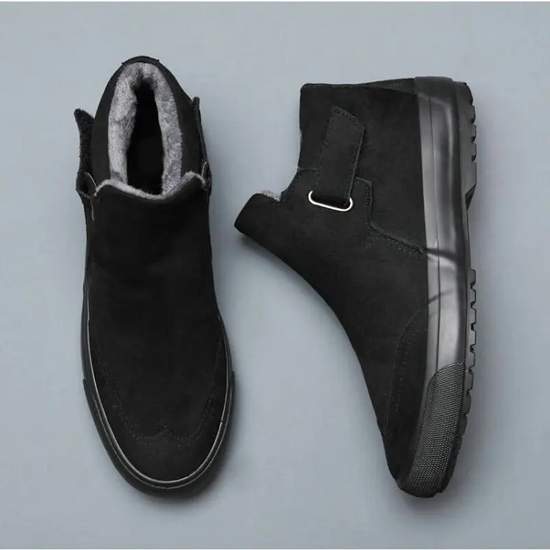 Осенне-зимние замшевые кожаные ботильоны для снега мужские ботинки обувь с мехом