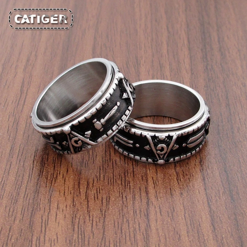 Бесплатная доставка винтажное серебристое кольцо с черным масонским копьем