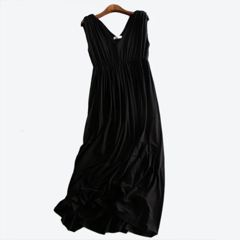 Женское летнее Свободное длинное платье большого размера для беременных черное