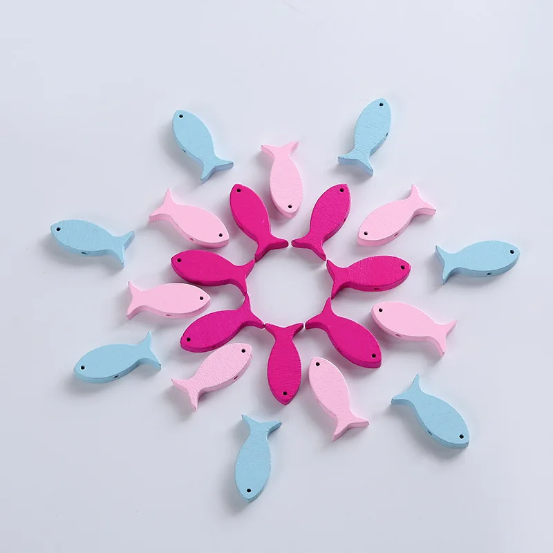 

Bao Niu Colorful Cartoon Small Fish Wood Chips 30*12MM Per Pack/50 Children's DIY Puzzle Handmade Toy Beaded Colorful Wood Chips