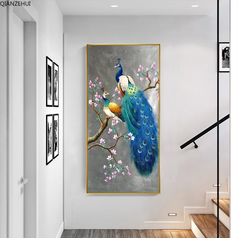 QIANZEHUI сделай сам вход ресторан синего цвета с вышитым павлином набор для