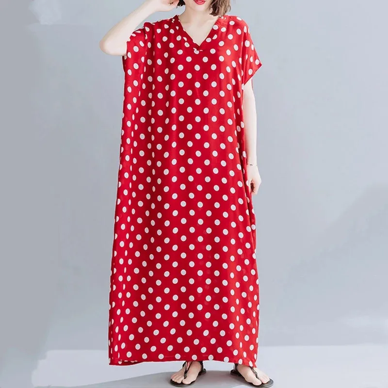 

Cotton Satin Femmes Vintage Polka Dot Women Casual Loose Long Summer Beach Dress Elegant Clothes 2021 Ladies Dresses Sundress