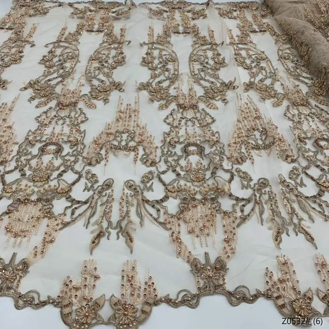 

Super quality handmade stone fabric French tulle net lace /Bead embroidery African lace fabric for Evening dresses wedding