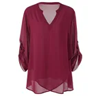 Женская однотонная туника с регулируемым рукавом и V-образным вырезом